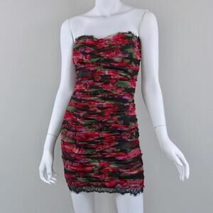 PEARL‎ by Georgina Chapman of Marchesa Floral Lace Ruched Strapless Mini Dress 4